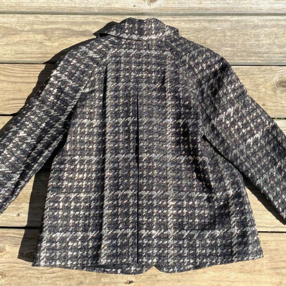 Talbots Size 10 Black Metallic Gold Houndstooth Tweed Button Swing Blazer Jacket - Picture 4 of 8